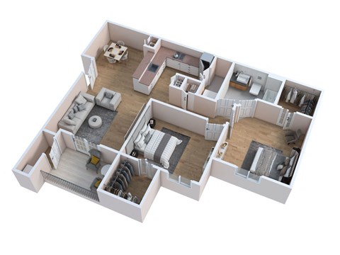 Floor plan for 2 beds, 1 bath, 967 sqft